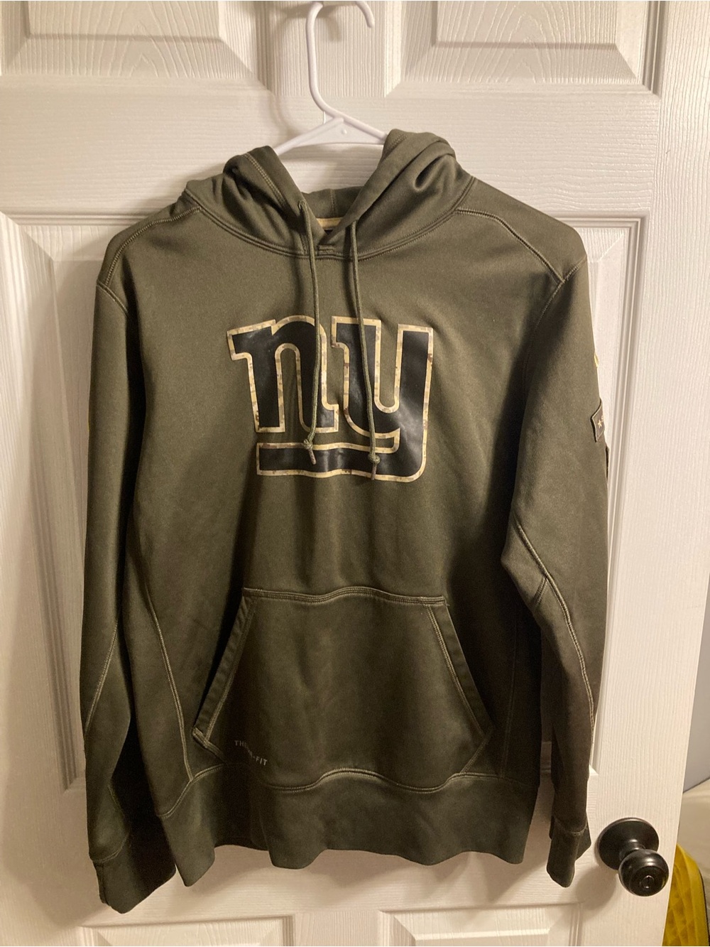 Nike Olive Green NY Giants Salute to Service Hoodie with Distressed Logo